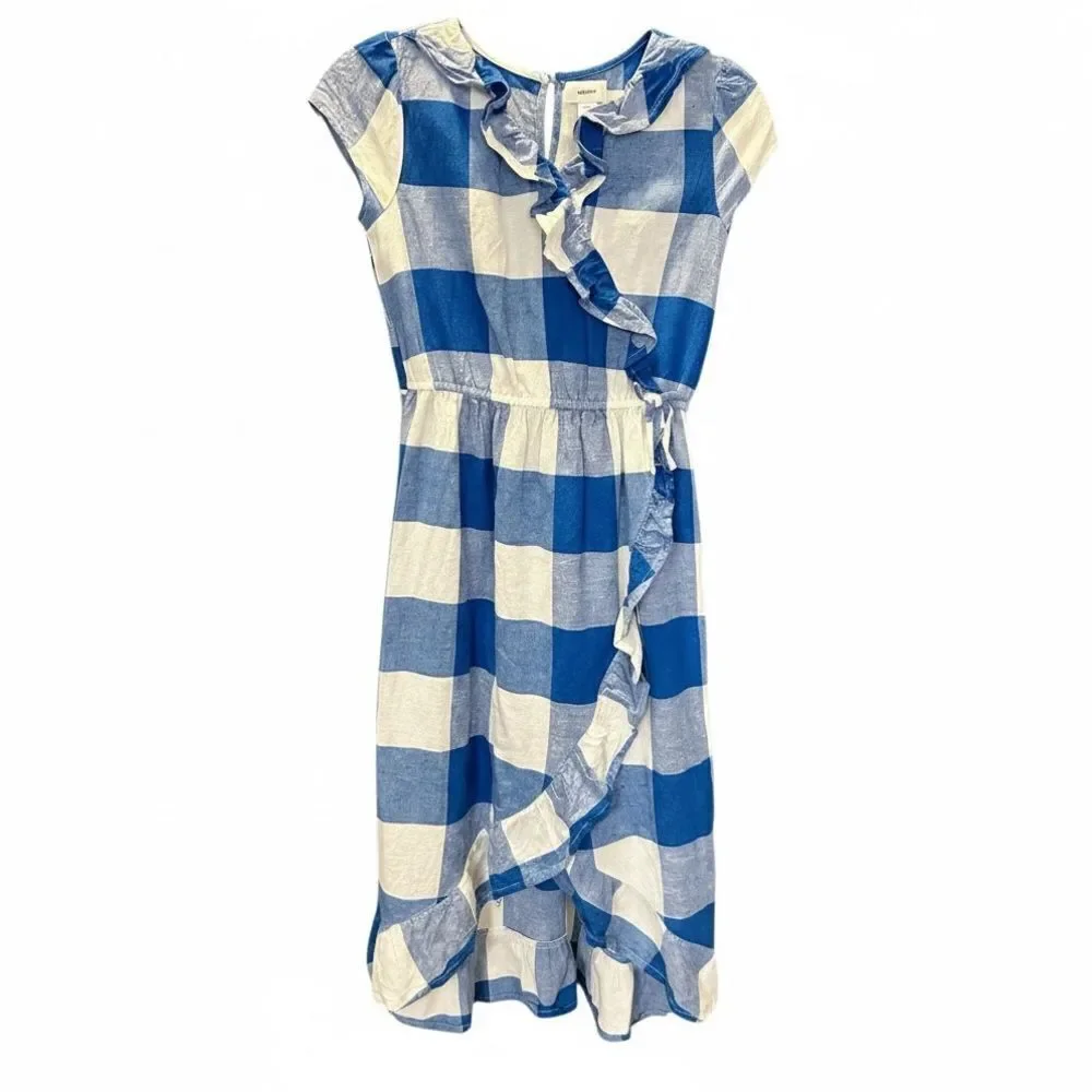 NWOT Old Navy Girls Blue and White Checkered Ruffle Cap Sleeve Dress - Size L